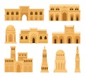 Arabic Architecture and Buildings with Geometric Ornament Vector Set