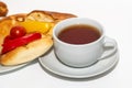 Arabic breakfast with traditional pastries and labneh. Fatayer, fatayer, or samosa with spinach, potatoes, cheese.