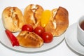 Arabic breakfast with traditional pastries and labneh. Fatayer, fatayer, or samosa with spinach, potatoes, cheese.