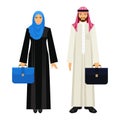 Arabic businessman and businesswoman with leather diplomats illustration