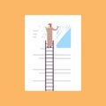 Arabic businessman erasing information clear data concept arab man on ladder delate info flat blue background