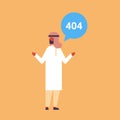 Arabic businessman error message 404 page not found concept confused arab man problem male cartoon character flat full