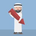 Arabic Businessman Holding Down Arrow Color Illustration Royalty Free Stock Photo