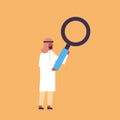 Arabic businessman holding magnifying zoom glass searching detecting analyzing concept arab man ready inspect male