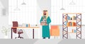 Arabic businessman office worker holding box with stuff things new job business concept creative workplace modern office