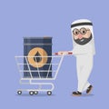 Arabic Businessman Pick Up Oil Tank With Trolley Illustration