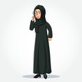 Arabic Businesswoman cartoon Character in traditional clothes holding a magnifying glass Royalty Free Stock Photo