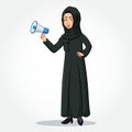 Arabic Businesswoman cartoon Character in traditional clothes holding a megaphone