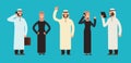 Arabic businesswomen and businessmen group. Arab business people team vector cartoon characters set