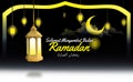 Arabic calligraphy design for Ramadhan Kareem and Happy Ramadan greetings. translate: Happy Ramadan Kareem with lantern element
