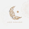 Jumah Mubarakah Arabic calligraphy greeting design with classic pattern and lantern