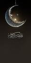 Arabic Calligraphy of Ramadan Kareem With 3D Render, Exquisite Crescent Moon And Hanging Shiny Star On Black