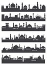 Arabic cityscape silhouettes. Traditional arabian architecture skyline, ramadan islamic mosque building silhouette