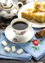 Arabic coffee with cake of fig jam Royalty Free Stock Photo