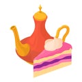 Arabic coffee icon isometric vector. Traditional coffee pot and fruit cake piece Royalty Free Stock Photo