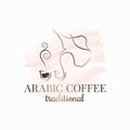 Arabic coffee kareem watercolor line logo design