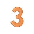 The Arabic color numeral is 3. Vector number in cartoon style