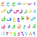 Arabic colorful alphabet and numbers. Vector illustratio Royalty Free Stock Photo