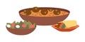 Arabic cuisine dishes vector illustration. Kosher food emblem isolated on a white background