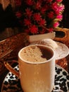 arabic cup coffee , biscuits and red roses Royalty Free Stock Photo