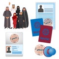 Arabic emigrats with approved by stamp documents and passports Royalty Free Stock Photo