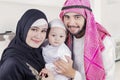 Arabic family smiling on the camera at home