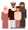 Arabic family in traditional saudi clothes. Islamic parents and children