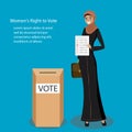 Arabic female with voting sheet and ballot box,women`s rights concept