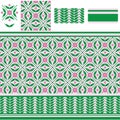 Arabic flower leaf symmetry pink green seamless pattern