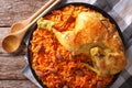 Arabic Food Kabsa: chicken with rice and vegetables close-up. ho