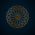 Arabic geometric, floral round ornament, pattern of gold lines. Mandala. Decorative gold pattern, oriental motif. Design element