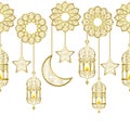 Arabic golden lantern seamless border