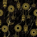 Arabic golden lantern seamless pattern