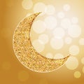 Arabic golden moon. Bokeh lights.