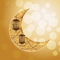 Arabic golden moon with traditional lantern