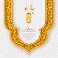 Arabic Golden Ornamental Background with Dome Arch Decorative Islamic Pattern