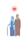 Arabic grandparents couple in love, full length avatar on white background, successful family concept, tree of genus