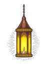 Arabic hanging lamp with chain. For poster Ramadan kareem.