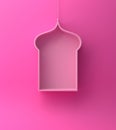 Arabic hanging window shelf on pink background.