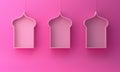 Arabic hanging window shelf on pink background.