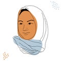 Arabic Hijab Woman. Modern Abstract Fashion Face Muslim Girl perfect for Social Media Templates, Wall Art, Posters. Vector Illustr