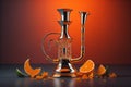 Arabic hookah with orange fruit on a dark background. generative ai