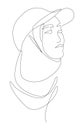 Arabic independent woman, Muslim women in hijab with baseball cap, hand-drawn line art feministic illustration for fashion or