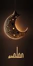 Arabic Islamic Calligraphy of Wish Allah Is The Greatest And 3D Render, Exquisite Crescent Moon Decorated By