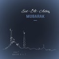Arabic islamic holiday Eid-Al-Adha Mubarak greeting card with mosque