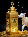 Arabic lantern with sheep as eid al adha banner