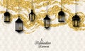 Arabic Lanterns, Fanoos for Ramadan Kareem, Islamic Glitter Card Royalty Free Stock Photo