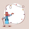 Arabic man and blank frame for Eid festival celebration. Royalty Free Stock Photo