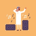 Arabic man dj acoustic column music speakers concept karaoke melody cartoon character headphones flat full length
