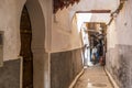 Arabic man on donkey at narrow streets of medina in Fes, Morocco, Africa